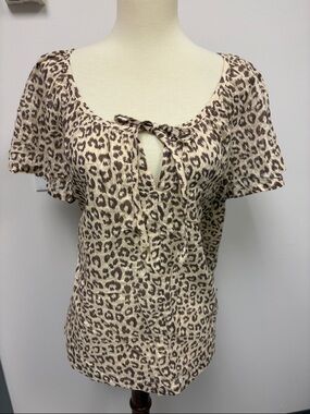 GAP Leopard-Print Tie-Front Top in Beige and Brown